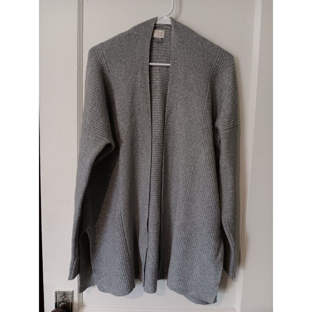 A New Day Grey Ribbed Open Front Cardigan Sweater Size L Minimalist Staple